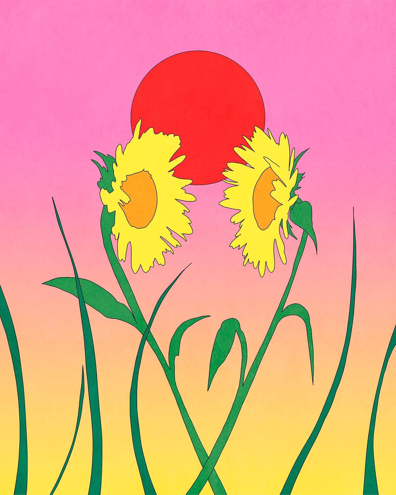 A minimalist illustration of a large brown hand holding a sunflower seeds against a red-orange background. Three inset scenes: a landscape with a car and human figure, two people sitting at a table, and two hands holding, suggest themes of connection and relationship.